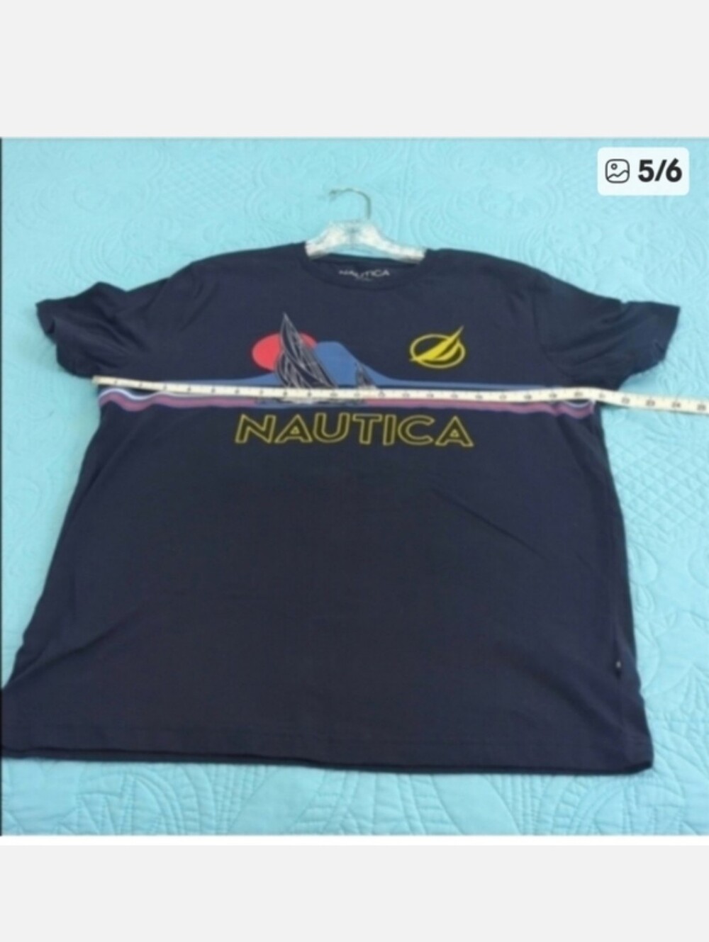 Nautica short sleeve Navy Blue tee with sailboat graphic bold logo Medium - Picture 5 of 7